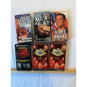 Lot of 6 WF Wrestling 90s& 2000s VHS Tape Wrestlemania Kurt Angle Mick Foley